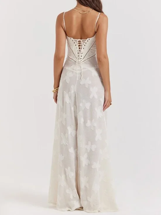 House of CB Seren vintage cream floral lace back maxi dress - Picture 2 of 5